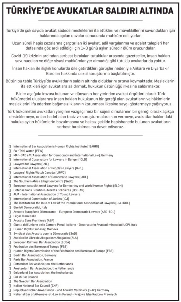 Advertisements on the deteriorating situation of lawyers in Turkey